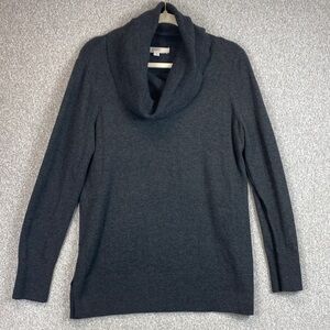 Loft cowl neck sweater L gray tight knit notched hem casual minimalist basics